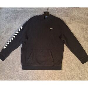 VANS Off the Wall Black Hoodie Checkerboard Logo Sleeve Mens XL Comfy Sweats